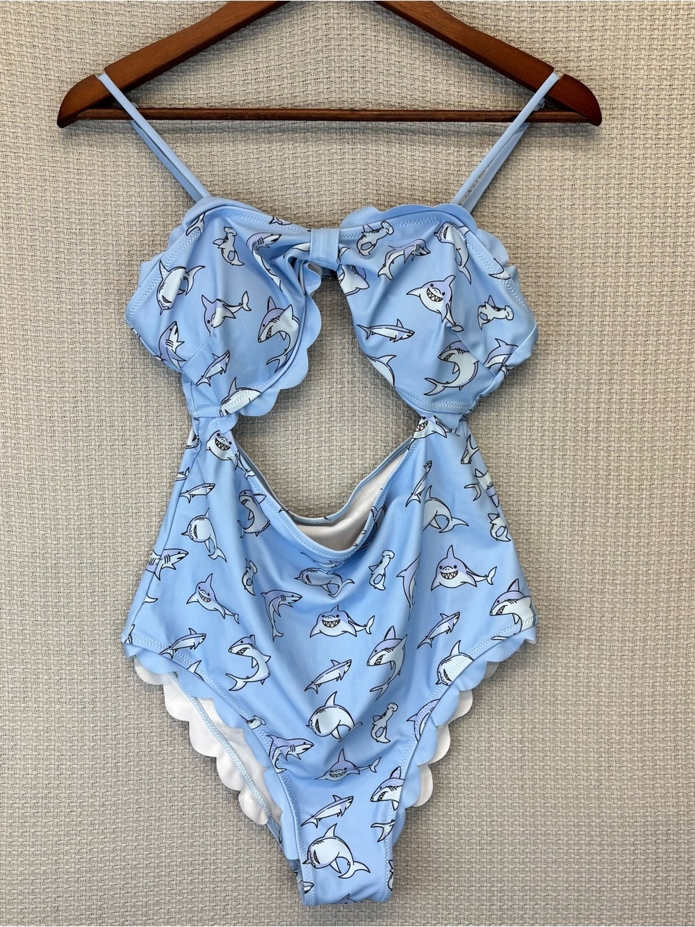 Haikyuu One Piece Shark Cut Out Bathing Suit Women Sz Large Scalloped Anime Fun